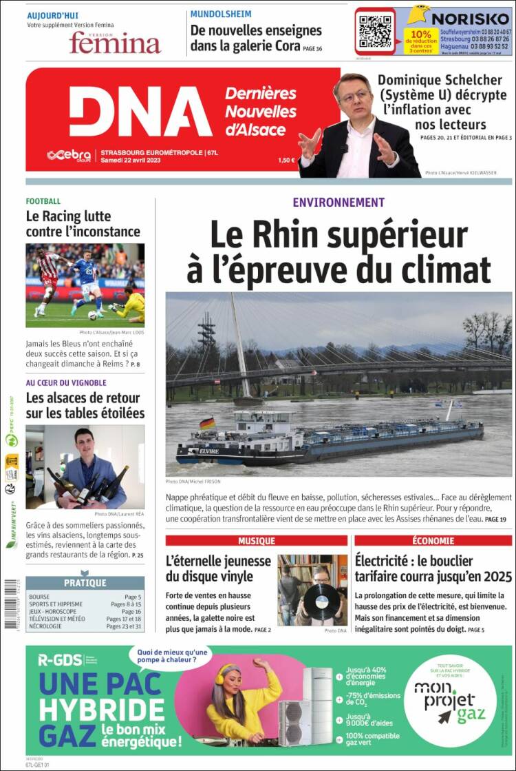 Portada de Les Dernières Nouvelles d'Alsace (Francia)