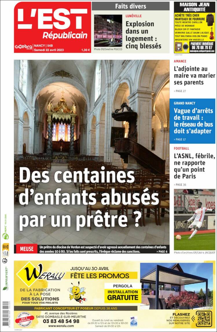 Portada de L'Est Republicain (Francia)