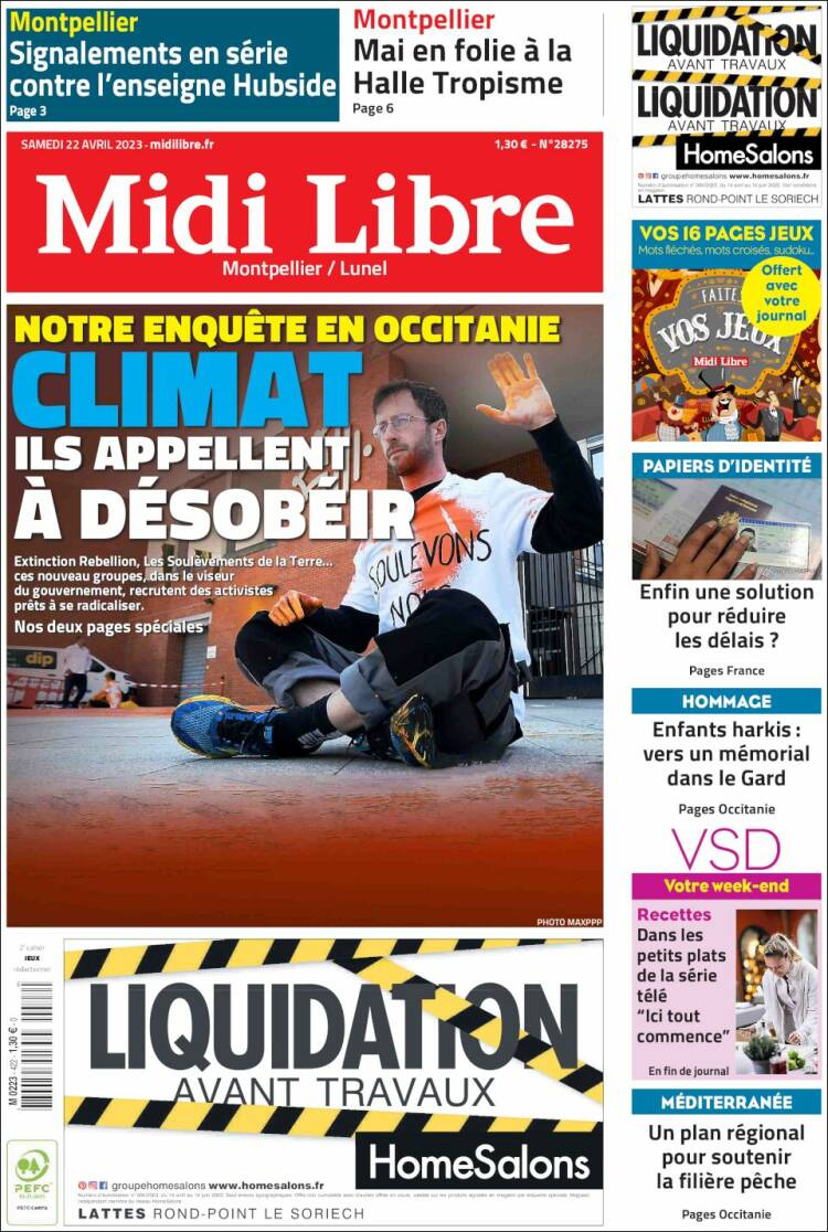 Portada de Midi Libre (Francia)
