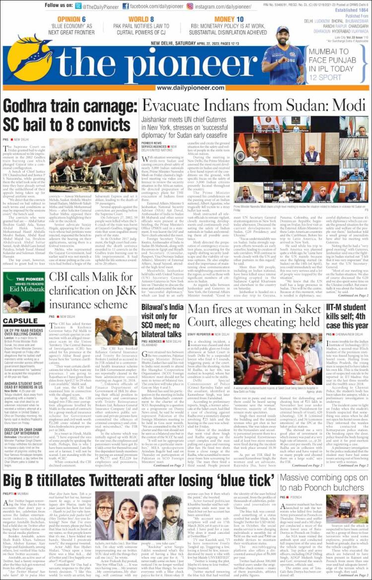 Portada de The Pioneer (India)