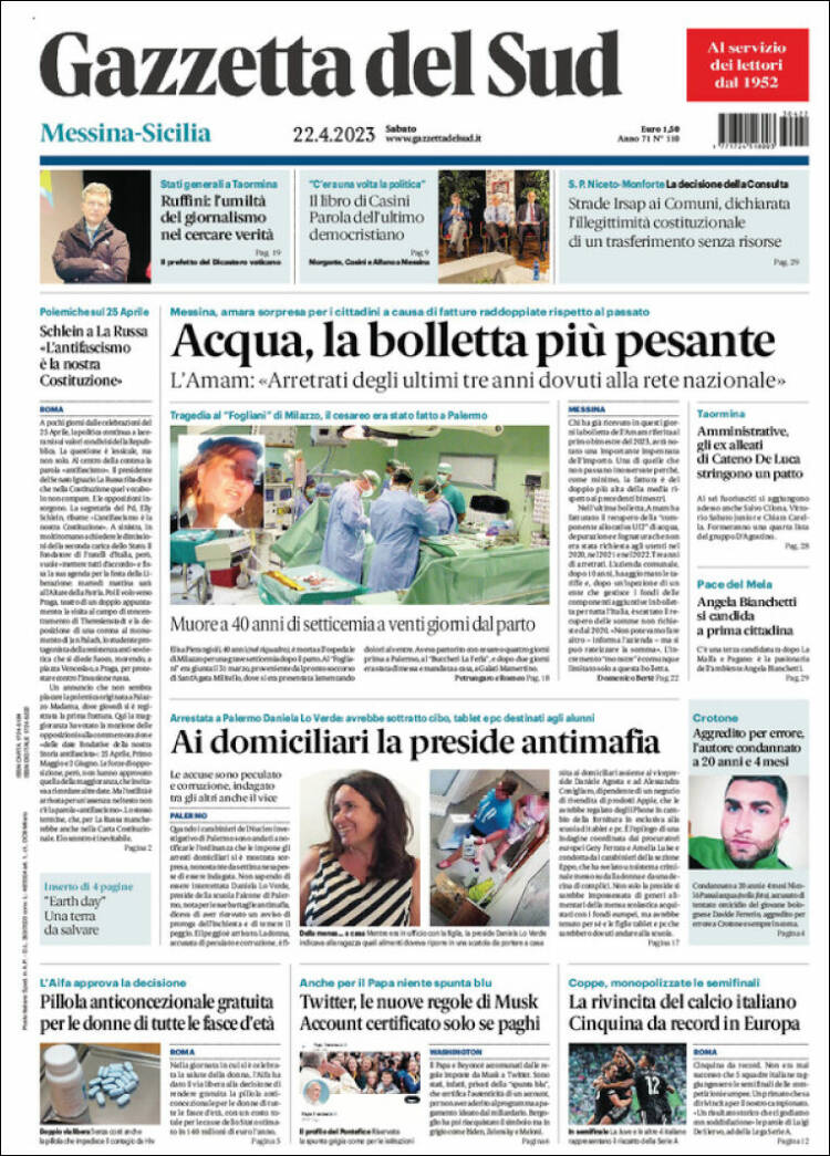 Portada de Gazzetta del Sud (Italia)