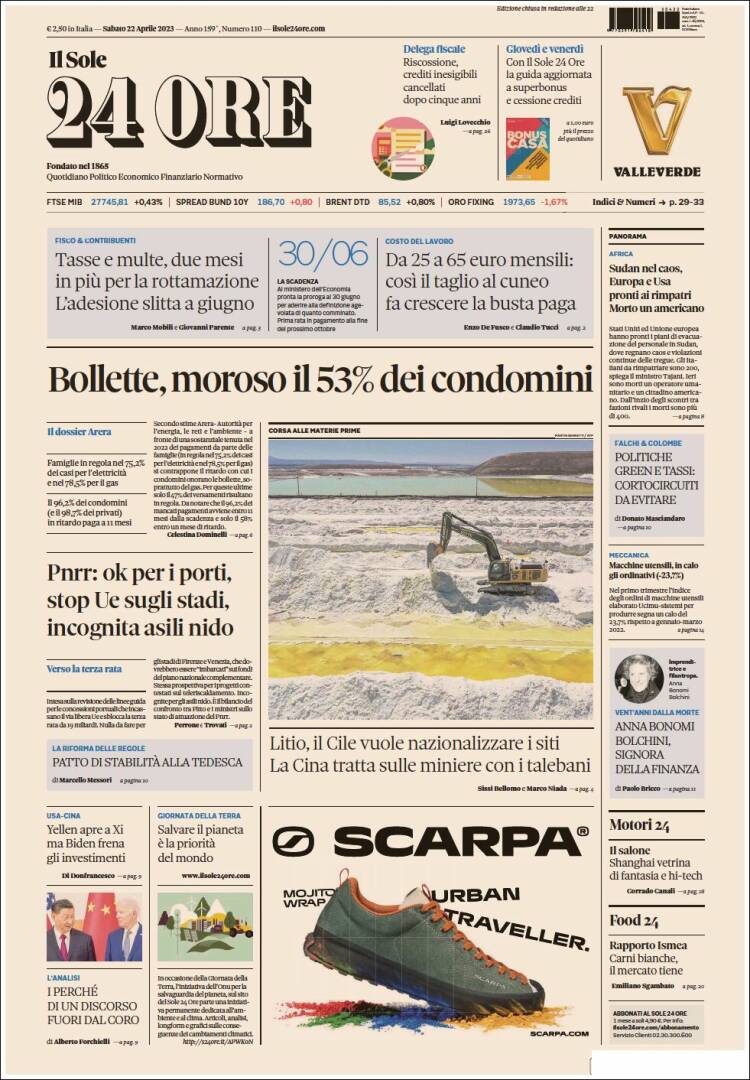 Portada de Il Sole 24 ORE (Italia)