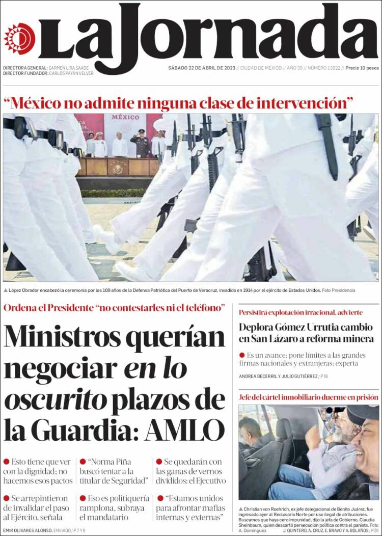 Portada de La Jornada (México)