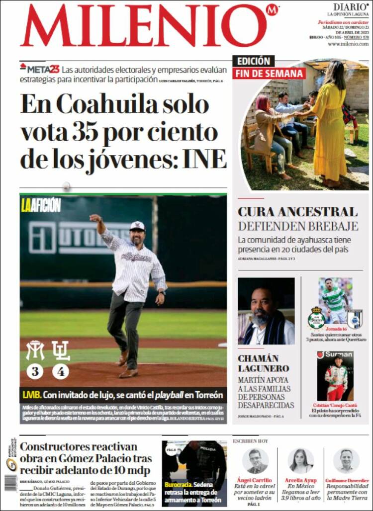 Portada de Milenio - Laguna (México)