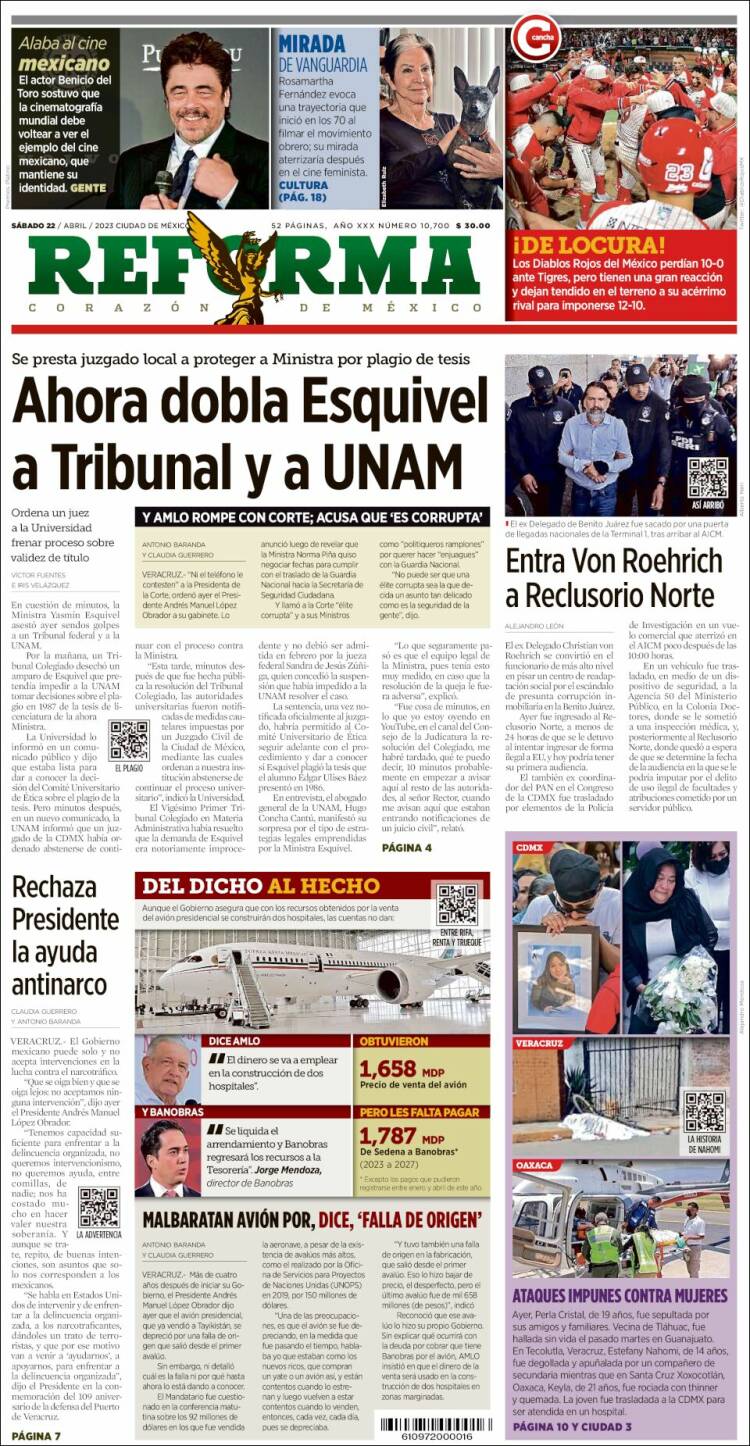 Portada de Reforma (México)