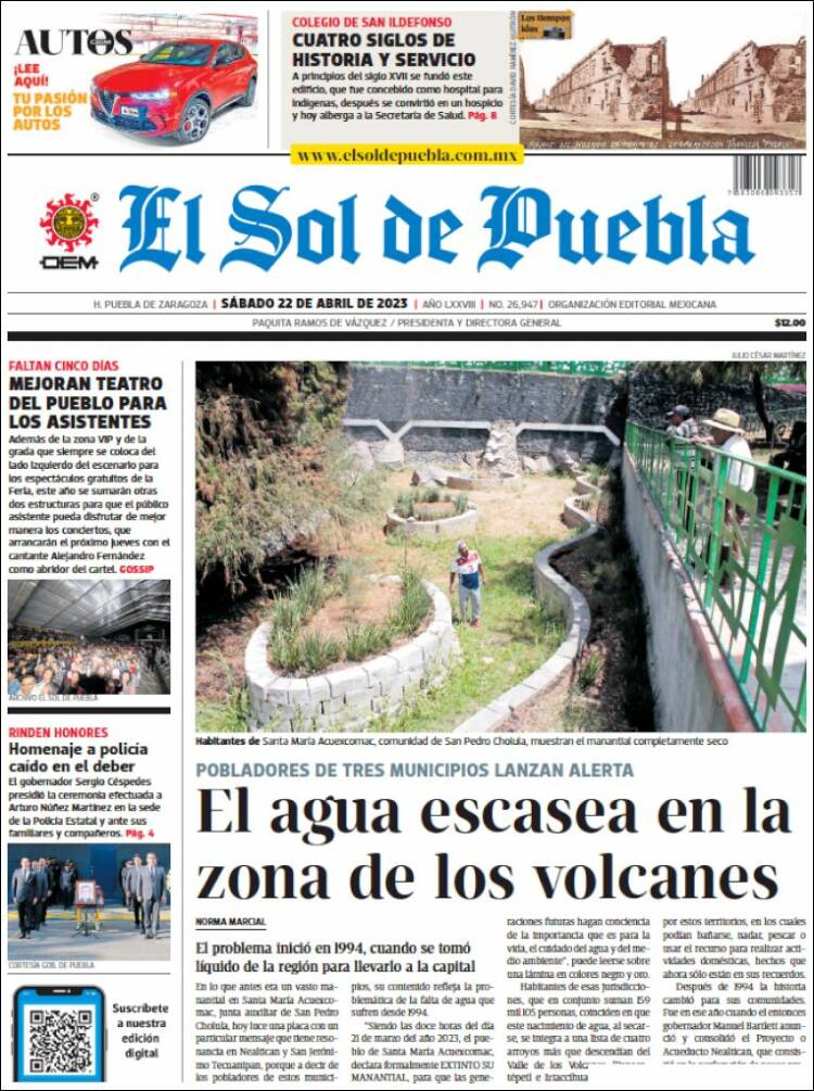 Portada de El Sol de Puebla (México)