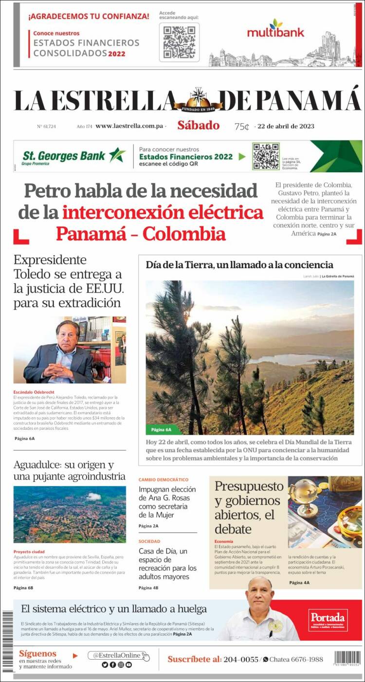 Portada de La Estrella de Panamá (Panam&aacute;)