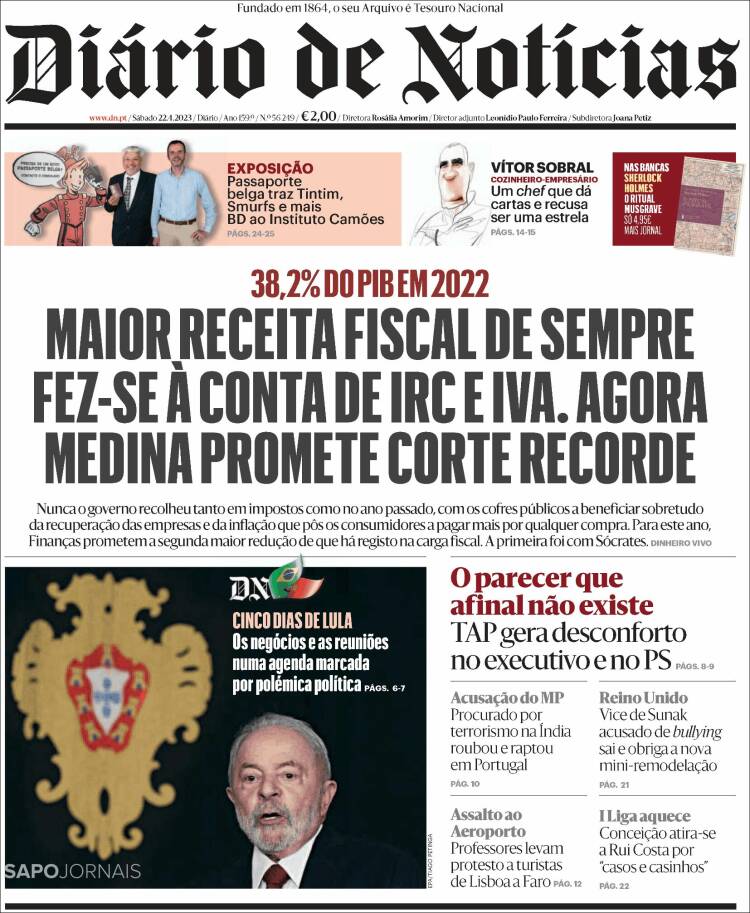 Portada de Diário de Noticias (Portugal)