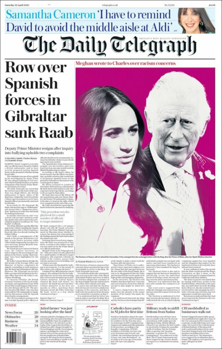 Portada de Daily Telegraph (Reino Unido)