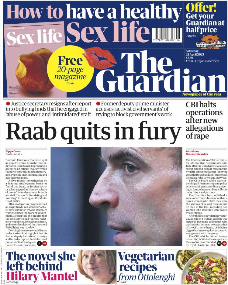 Portada de The Guardian (Reino Unido)