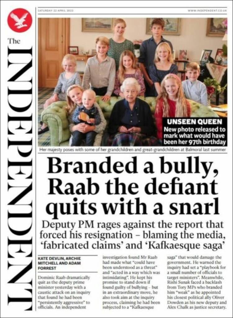 Portada de The Independent (Reino Unido)