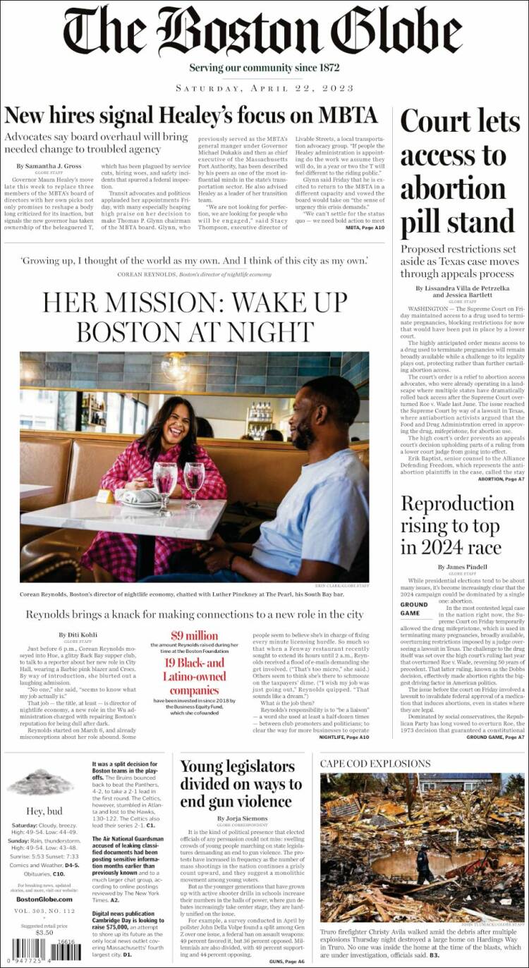 Portada de Boston Globe (USA)