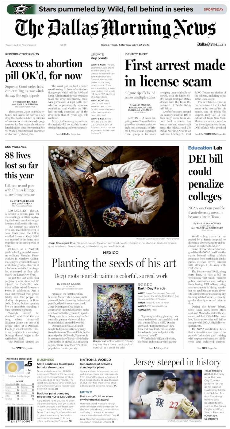 Portada de Dallas Morning News (USA)