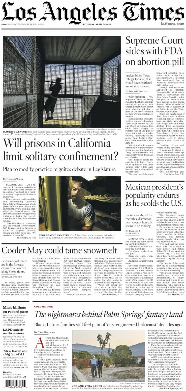 Portada de Los Angeles Times (USA)