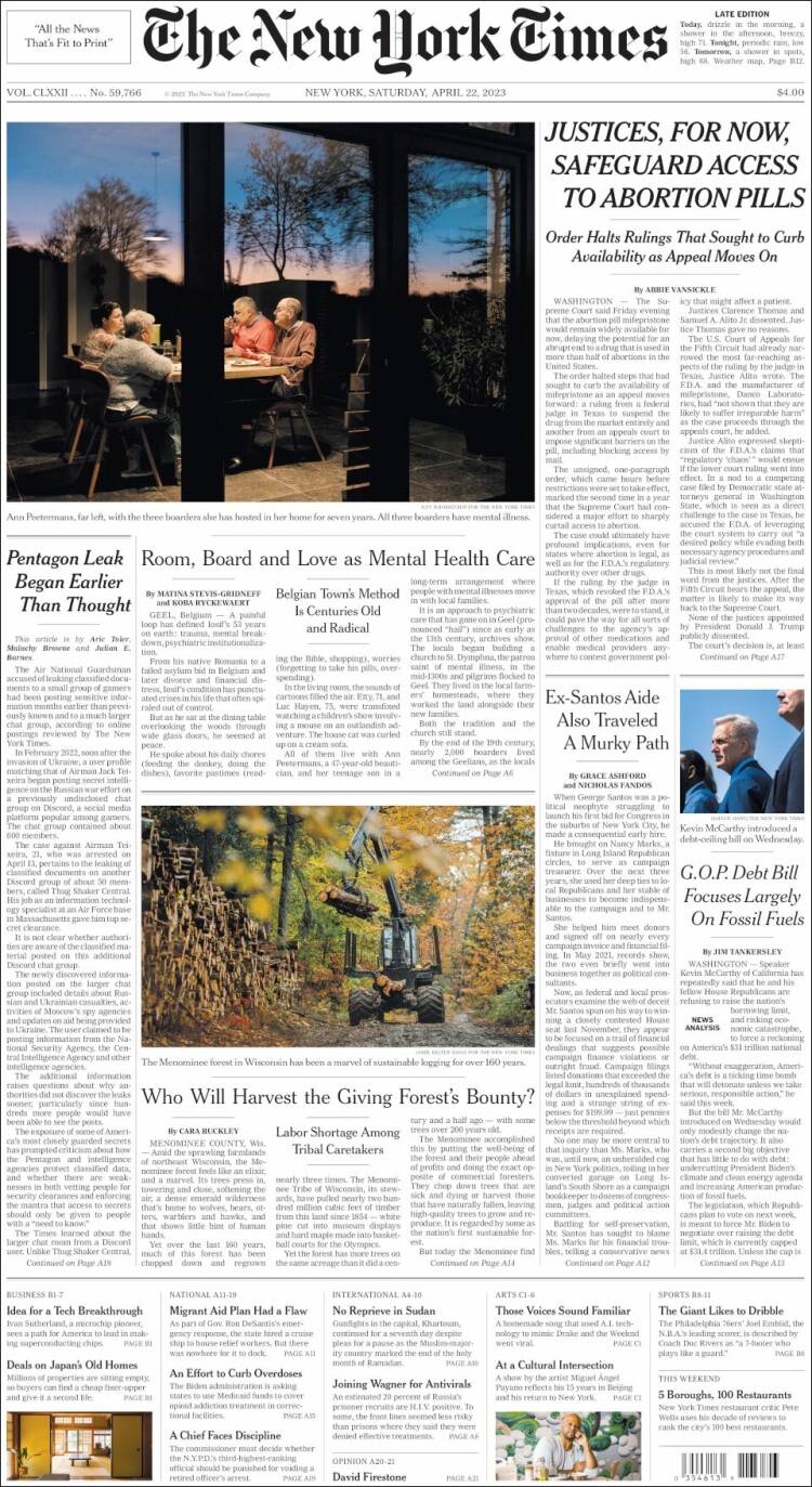 Portada de New York Times (USA)