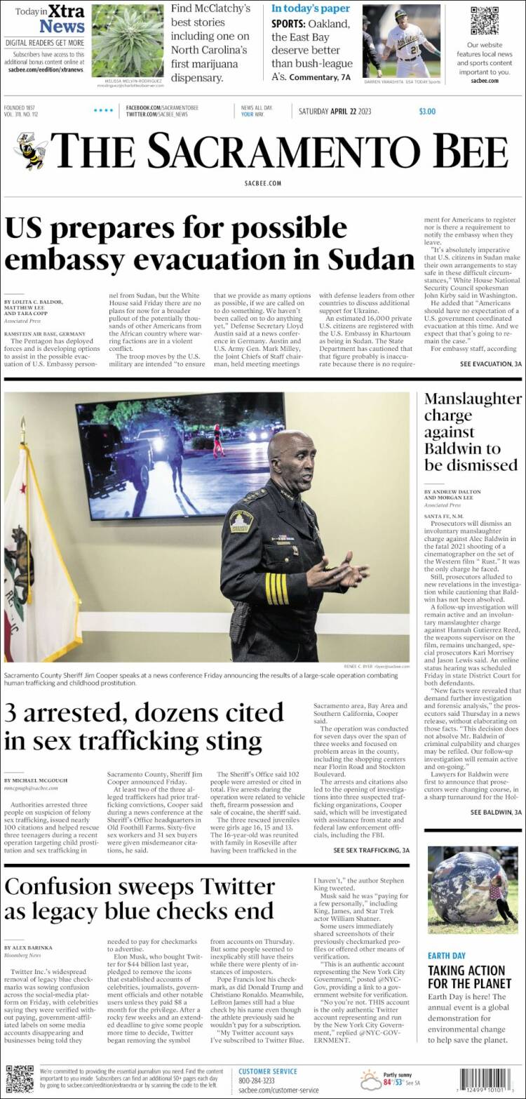 Portada de The Sacramento Bee (USA)