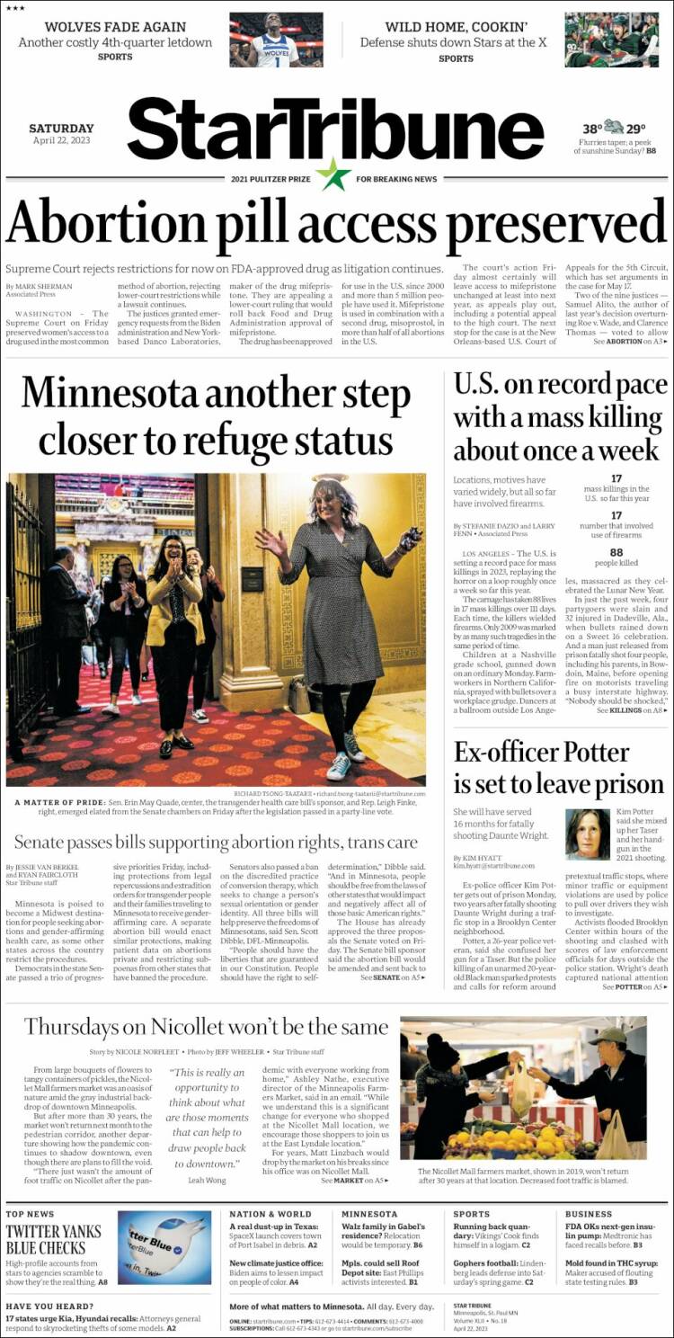 Portada de Star Tribune (USA)