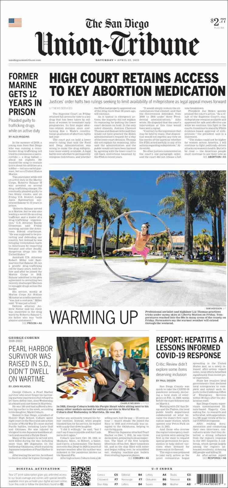 Portada de The San Diego Union-Tribune (USA)