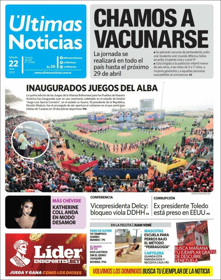 Portada de Últimas Noticias (Venezuela)