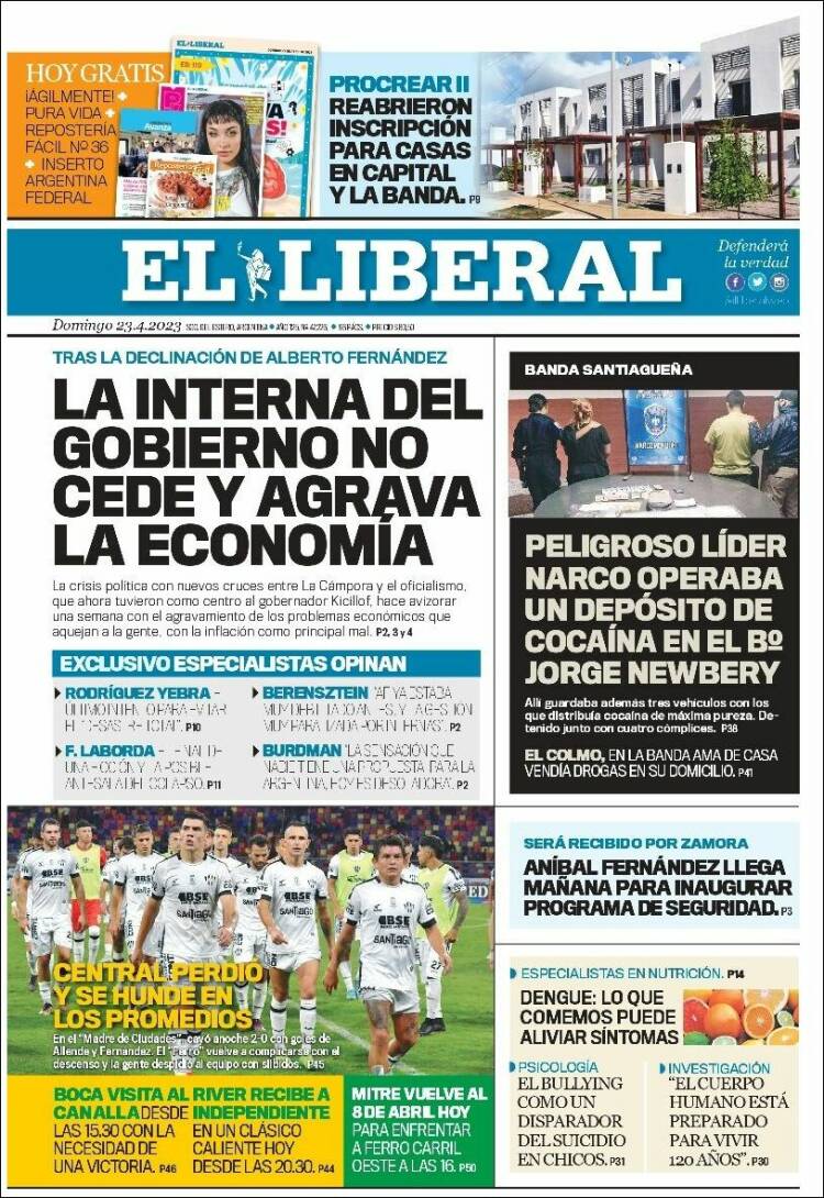 Portada de Diario El Liberal (Argentina)