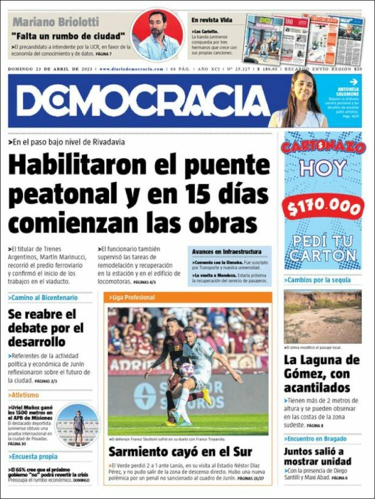 Portada de Diario Democracia (Argentina)