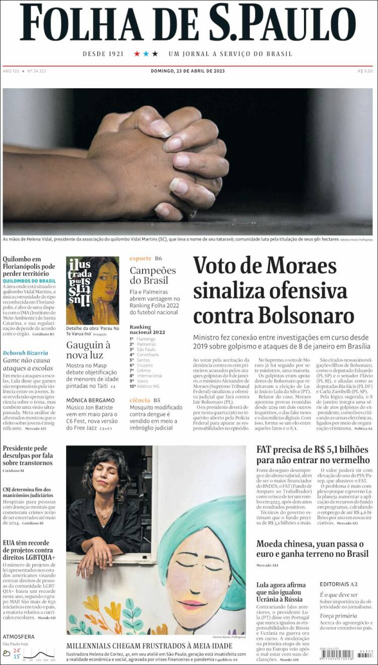 Portada de Folha de São Paulo (Brasil)