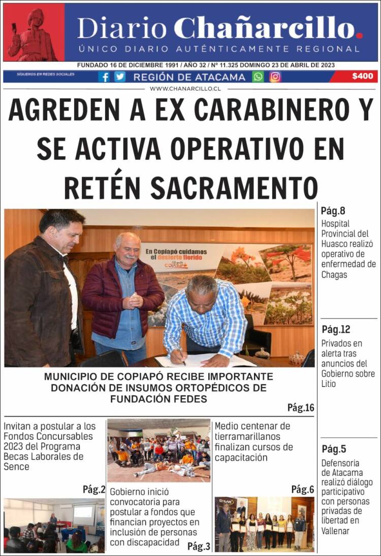 Portada de Diario Chañarcillo (Chile)