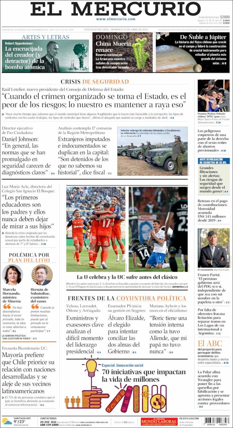 Portada de El Mercurio (Chile)