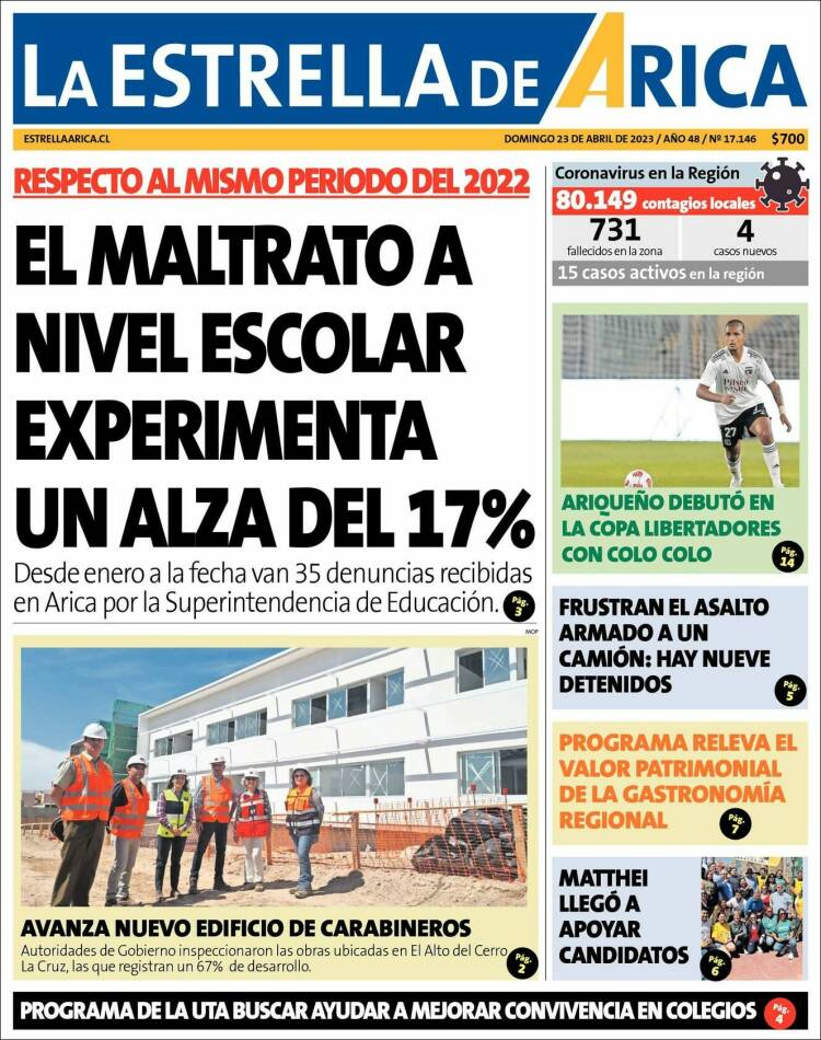 Portada de La Estrella de Arica (Chile)