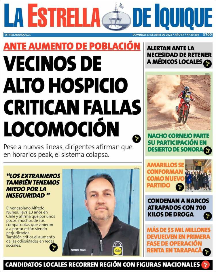 Portada de La Estrella de Iquique (Chile)