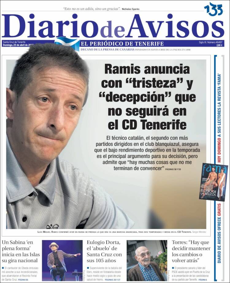 Portada de Diarios de Avisos (España)