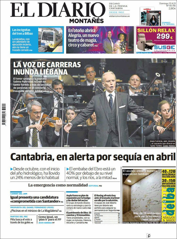 Portada de El Diario Montañés (España)