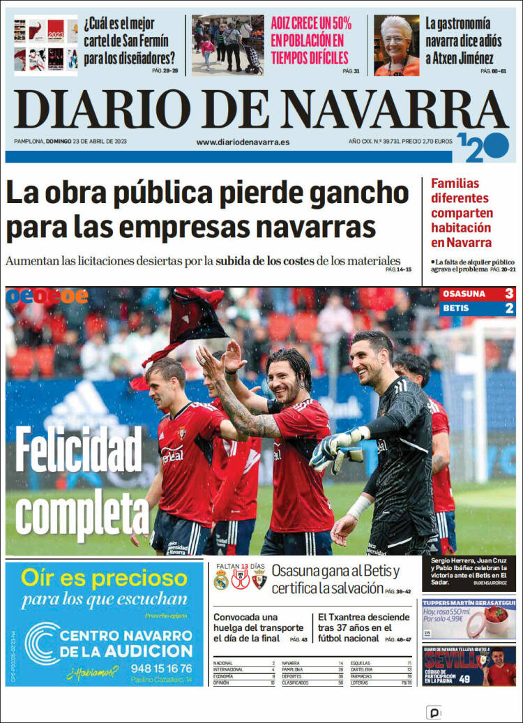 Portada de Diario de Navarra (España)