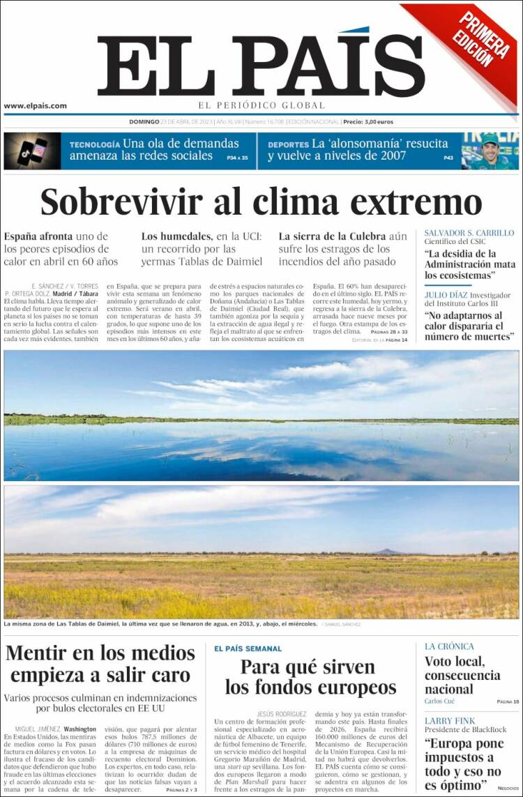 Portada de El País (España)