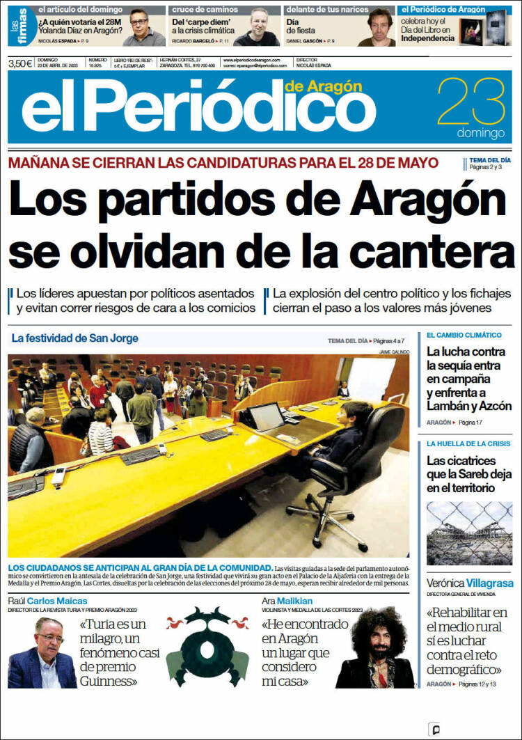 Portada de El Periódico de Aragón (España)