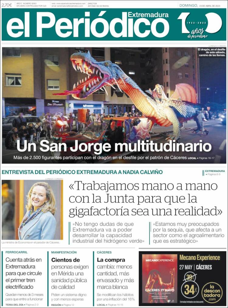 Portada de El Periódico de Extremadura (España)