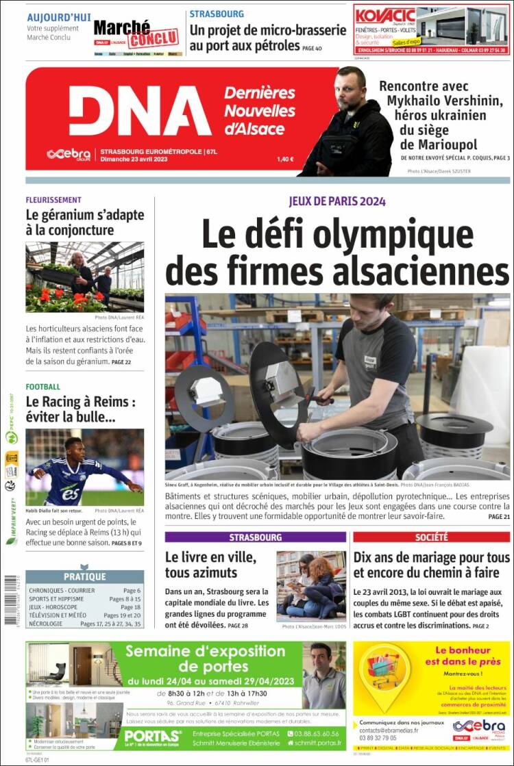 Portada de Les Dernières Nouvelles d'Alsace (Francia)