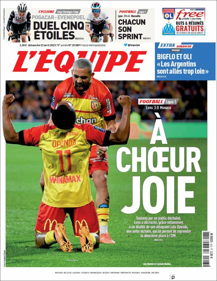 Portada de L'Equipe (Francia)