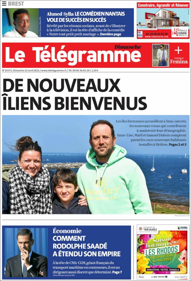 Portada de Télégramme (Francia)