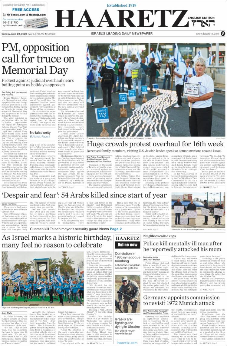 Portada de Haaretz (Israel)