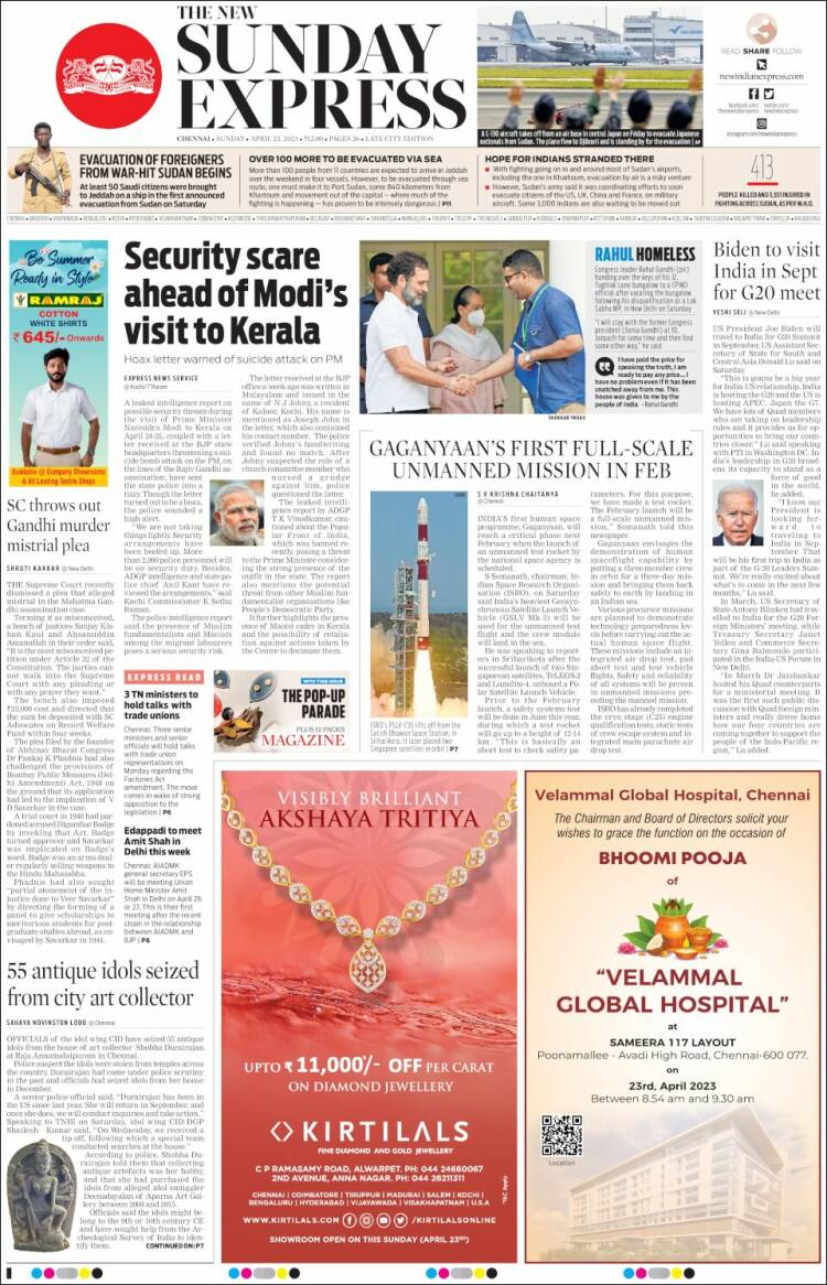 Portada de New Indian Express (India)