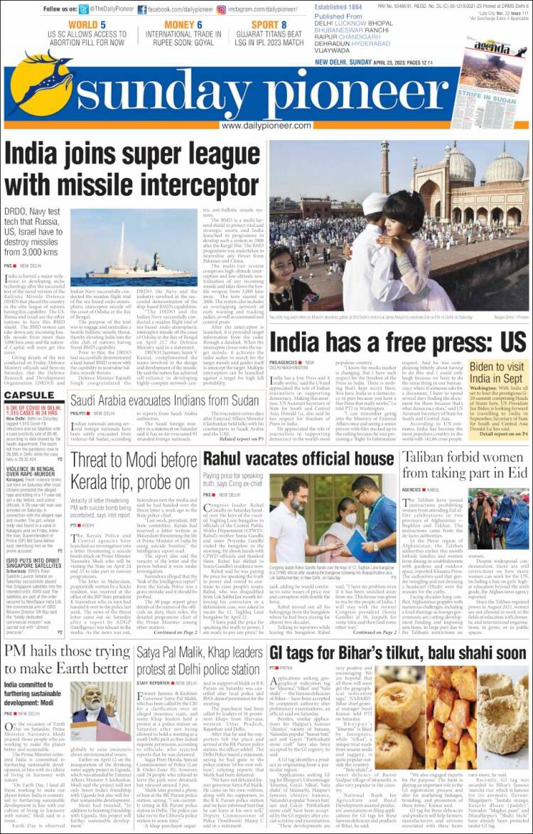 Portada de The Pioneer (India)
