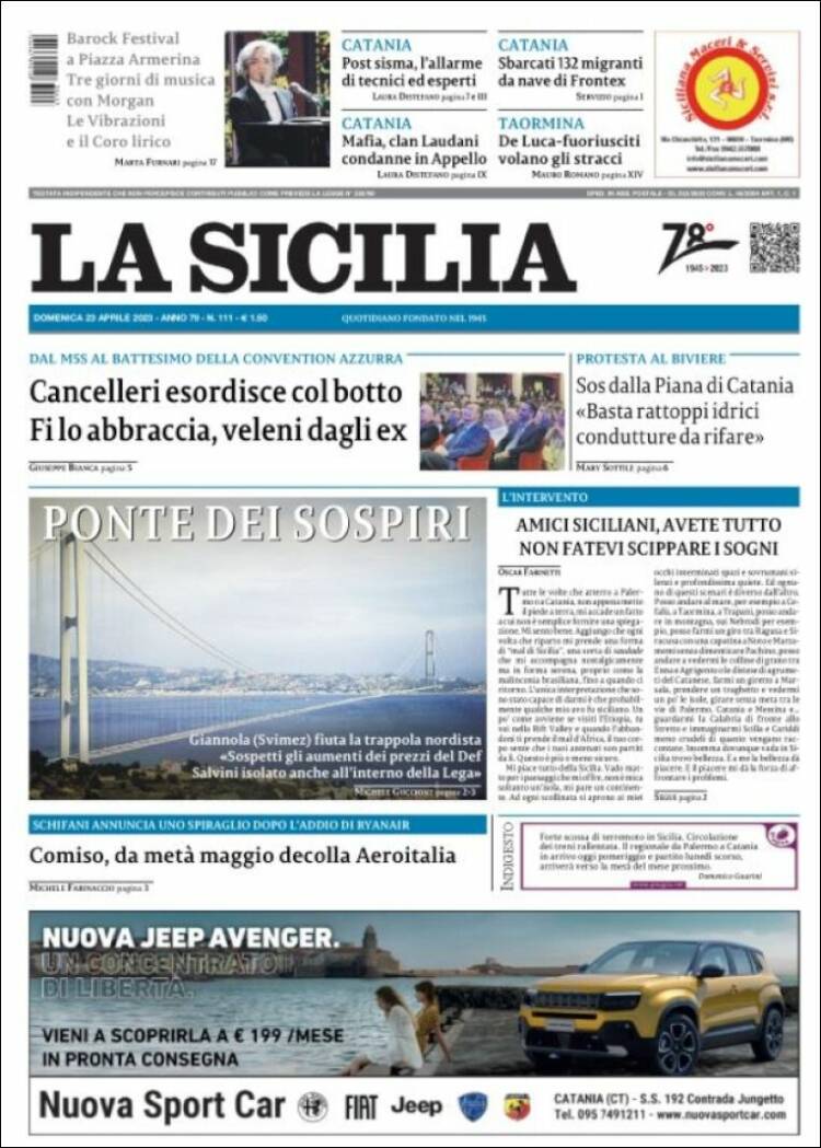 Portada de La Sicilia (Italia)