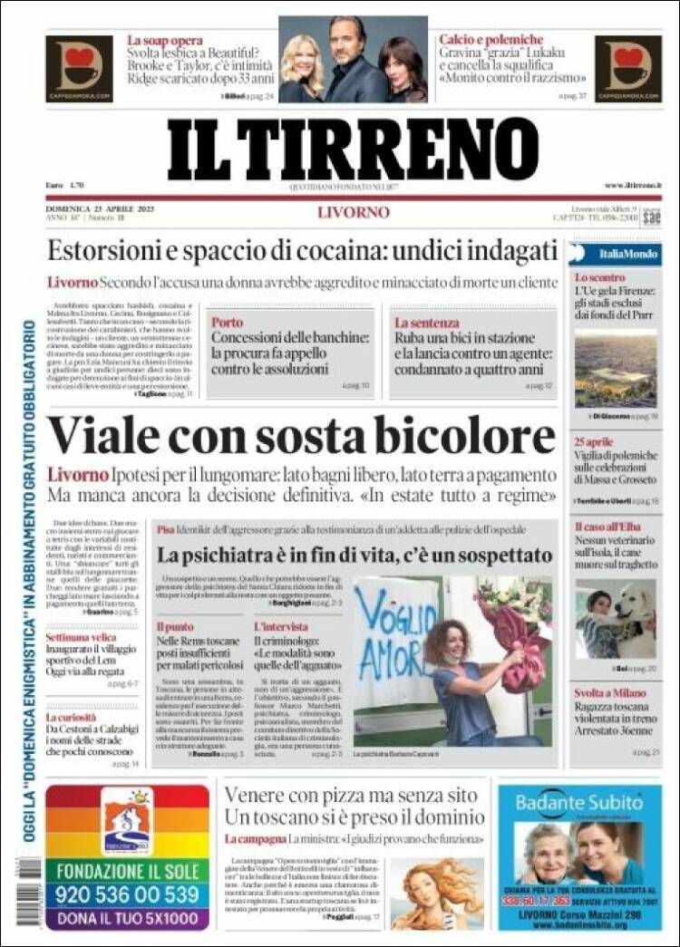 Portada de Il Tirreno (Italia)