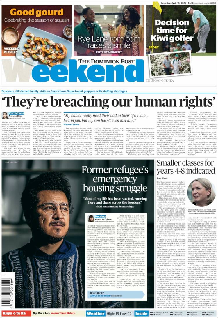 Portada de The Dominion Post (Nueva Zelanda)