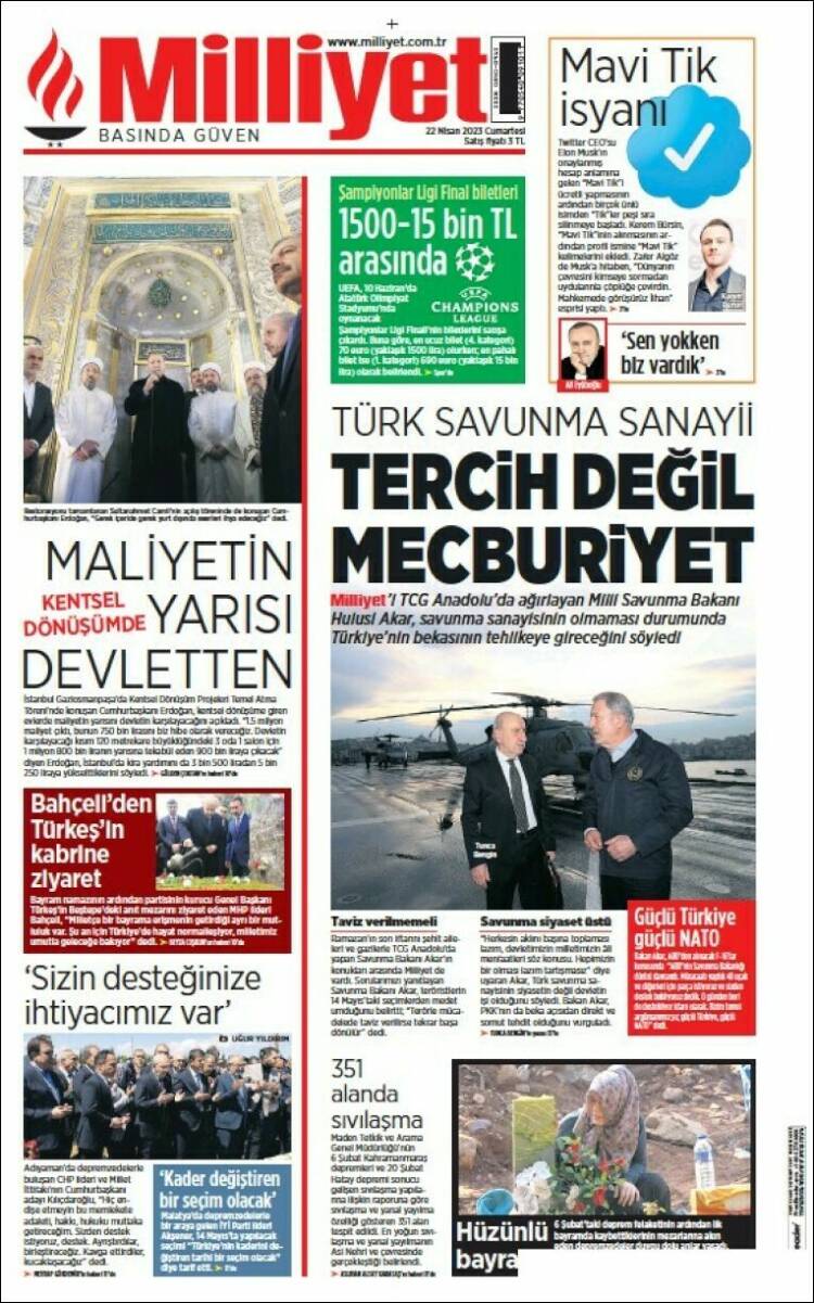 Portada de Milliyet (Turqu&iacute;a)