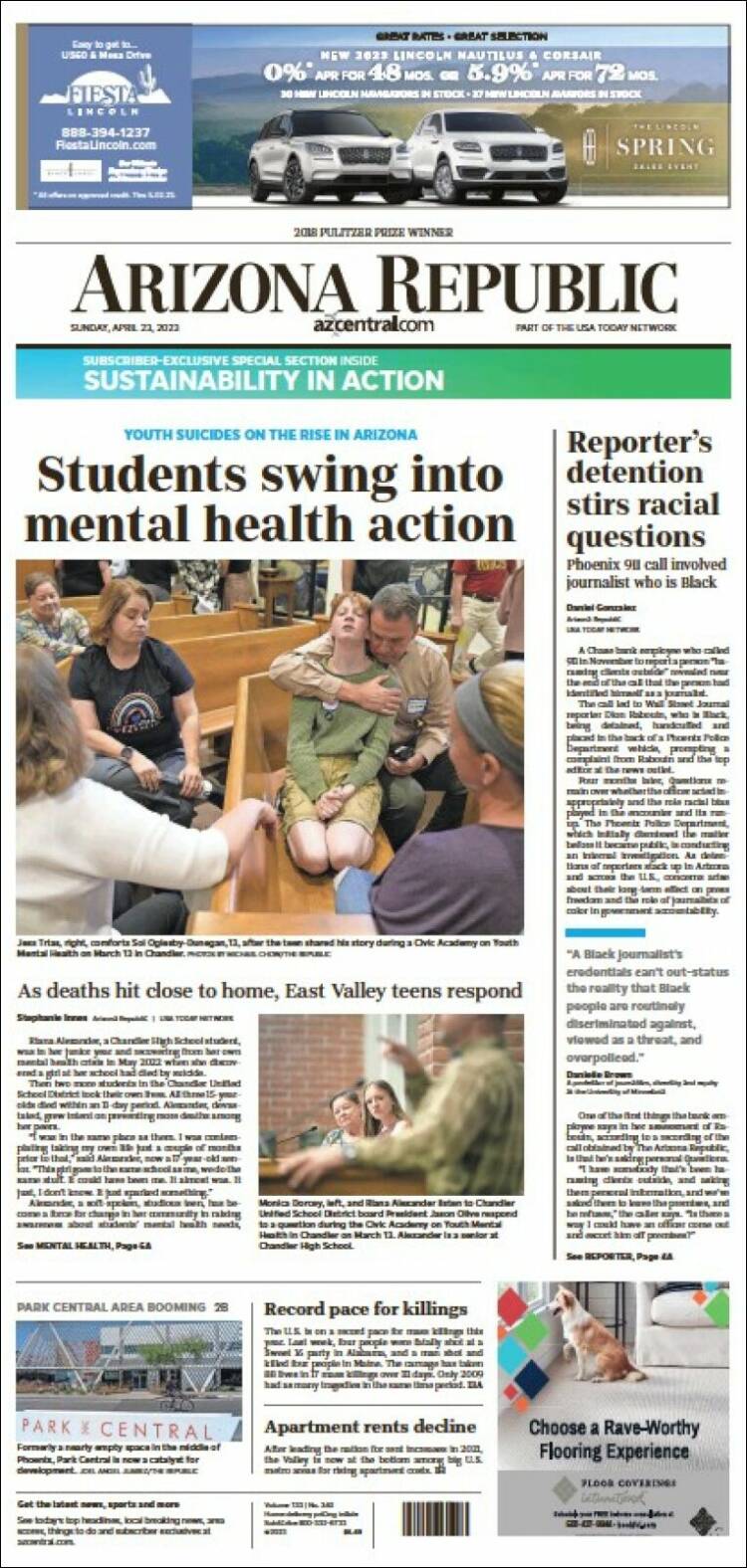 Portada de Arizona Republic News (USA)