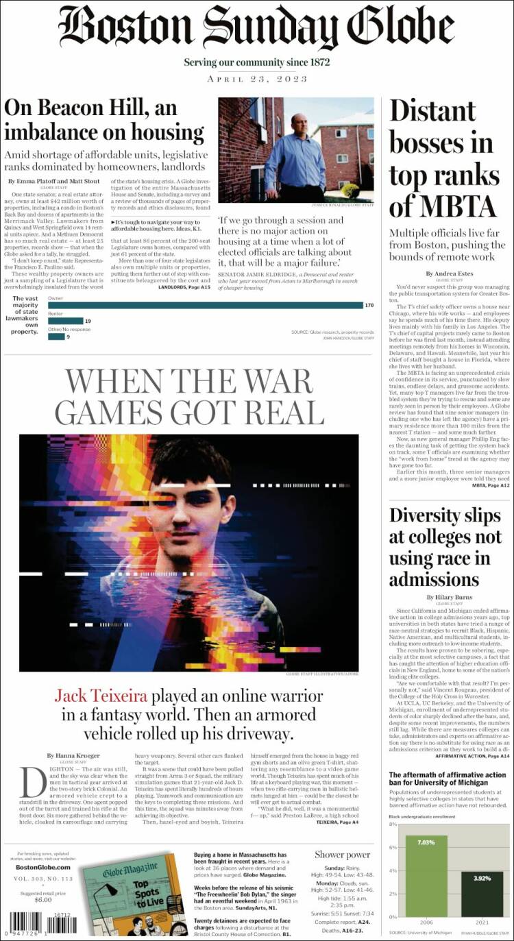 Portada de Boston Globe (USA)