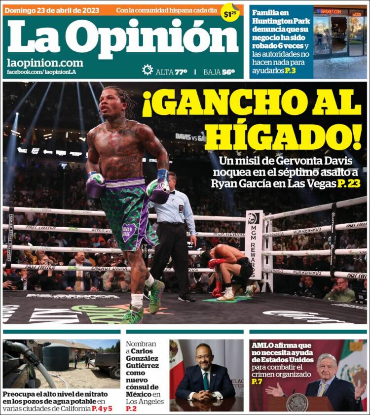 Portada de La Opinión (USA)