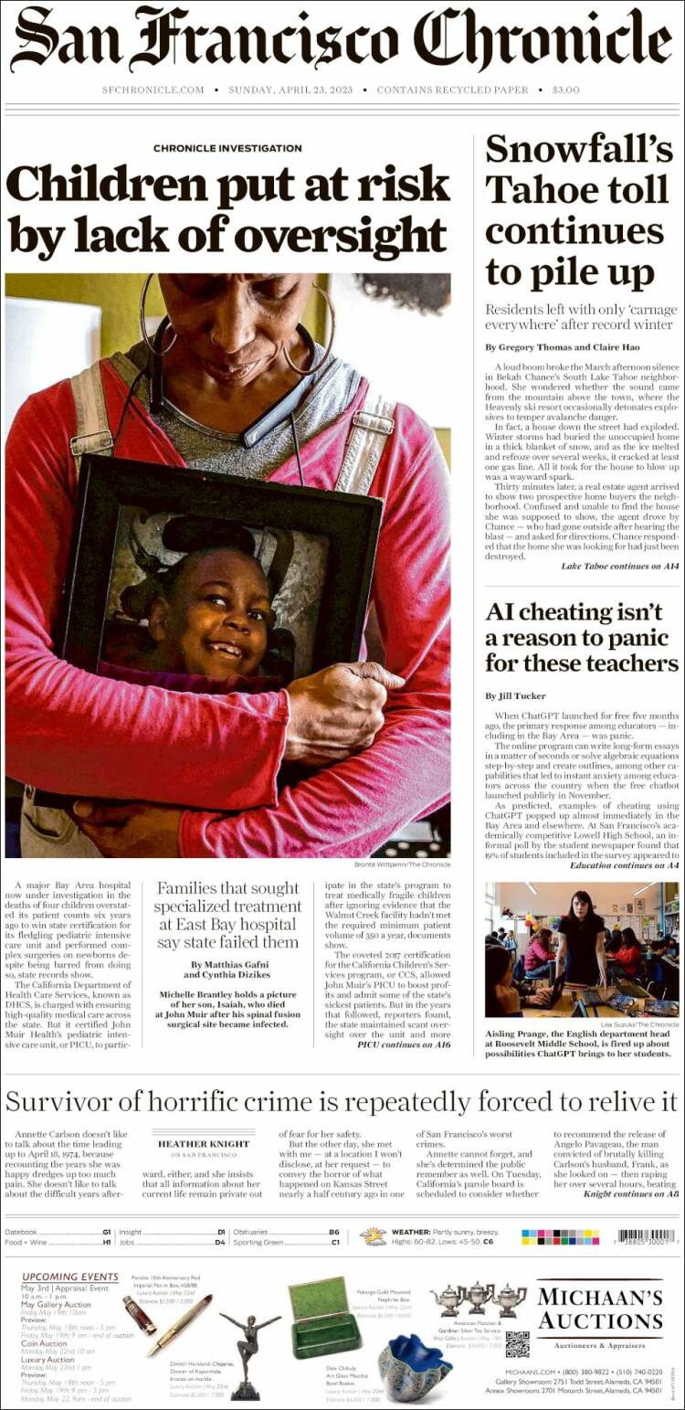 Portada de San Francisco Chronicle (USA)